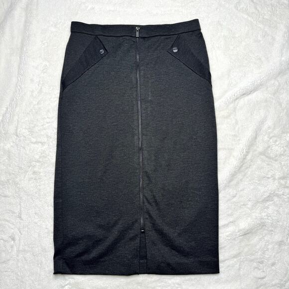 GRACE ELEMENTS Charcoal Gray Zip Front Stretch Pencil Skirt size Small - Picture 2 of 7